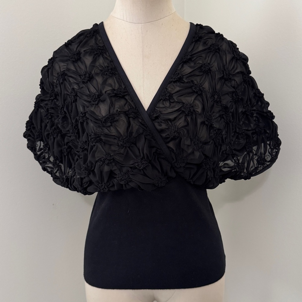 NU Denmark Small Black Sheer Textured Top ~ Puff Sleeve Party Night Out Festive